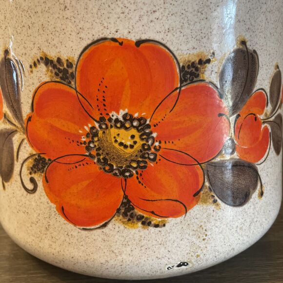 Vintage Sanko Ware Japan Country Flowers Porcelain Enamel Cookware Pot 9"x10" - Picture 2 of 10